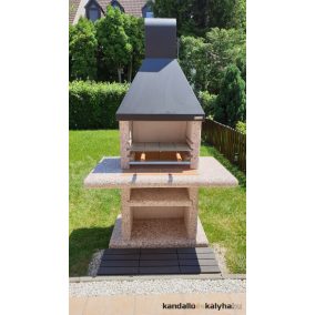   KOMFORT kerti kerti kőgrill feketeacél kupolával fehér színben