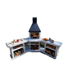 ATLANTIC sarok kerti kőgrill konyha - acél kupolával