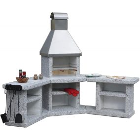   ATLANTIC sarok kerti kőgrill konyha - Rozsdamentes kupolával