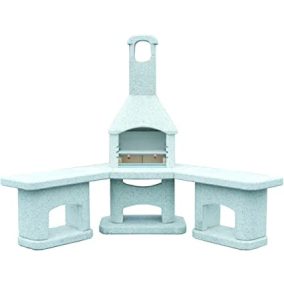 ATLAS sarok kerti kőgrill konyha - fehér színben