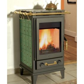   Fireplace FLORENZ kerámia burkolattal / fekete kályhatest / 7 kw / 150-es füstcső csatlakozással