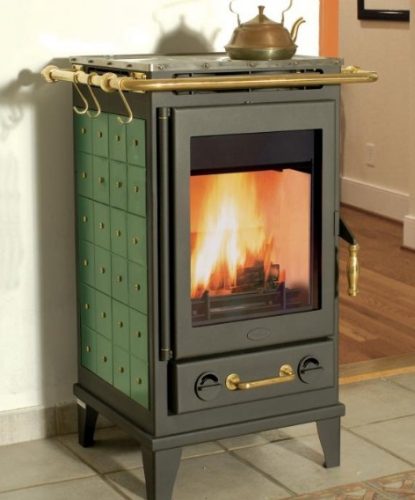 Fireplace FLORENZ kerámia burkolattal / fekete kályhatest / 7 kw / 150-es füstcső csatlakozással