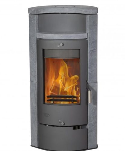 Fireplace HAMBURG zsírkő burkolattal / szürke kályhatest / 8 kw / 150-es füstcső csatlakozással